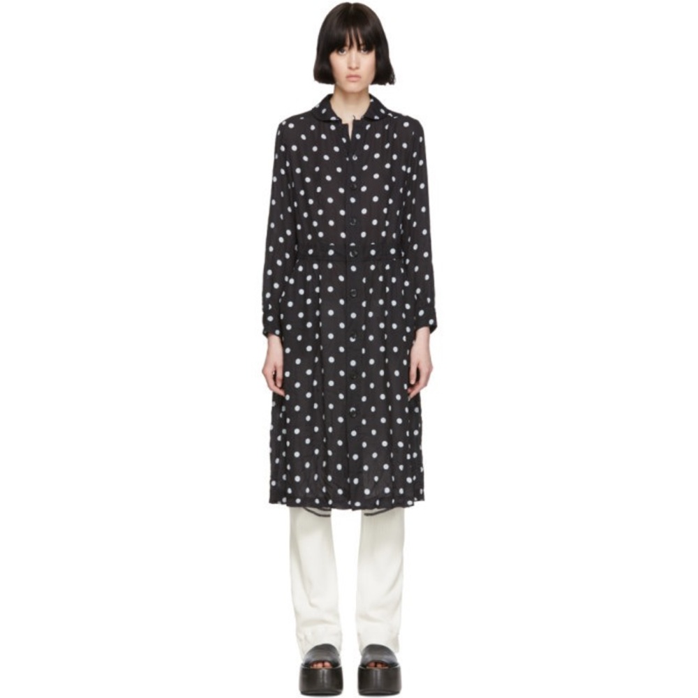 NWT $1235 Comme des Garcons Comme des Garcons Black Polka Dot Shirt Dress